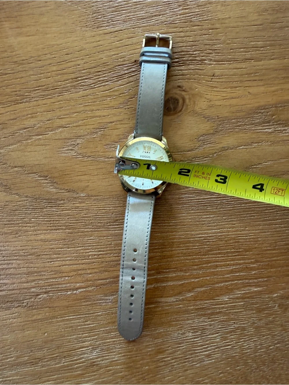 Fossil Women’s Taupe Genuine Leather Strap Watch with Gold Case